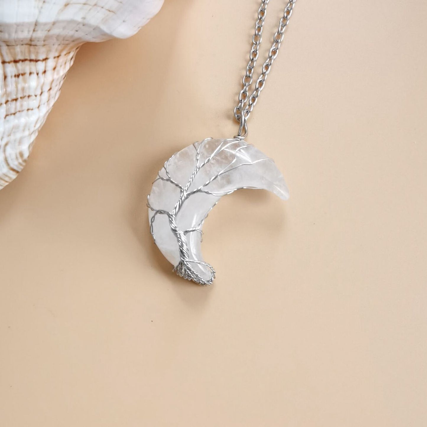White Crystal Exotic Moon Necklace for Women