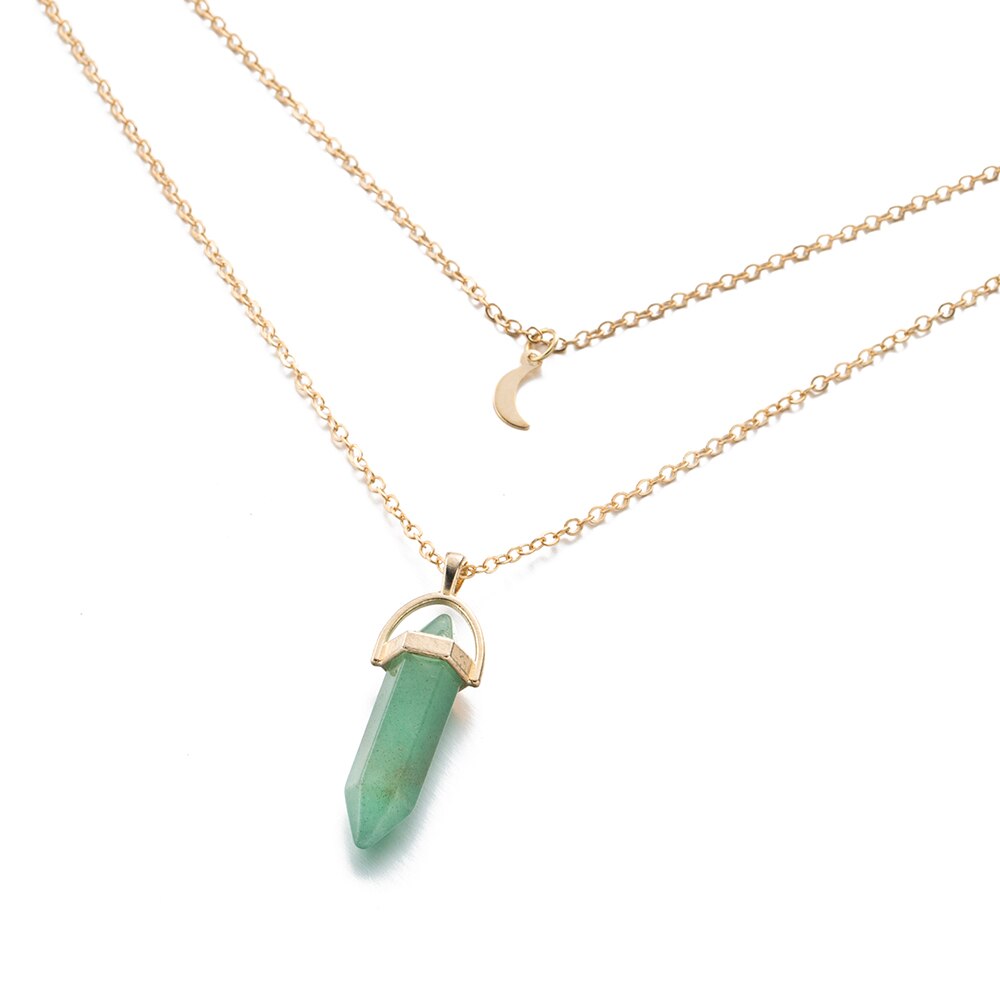 Naturstein-Mond-Goldfarben-Kristallanhänger-Halskette für Frauen