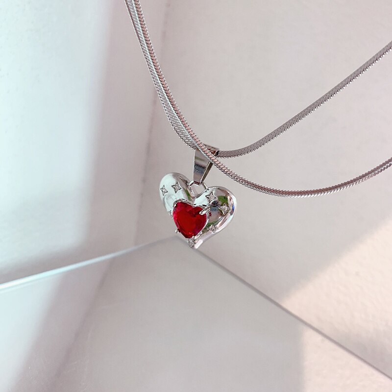 Double Chain Necklace Large Heart