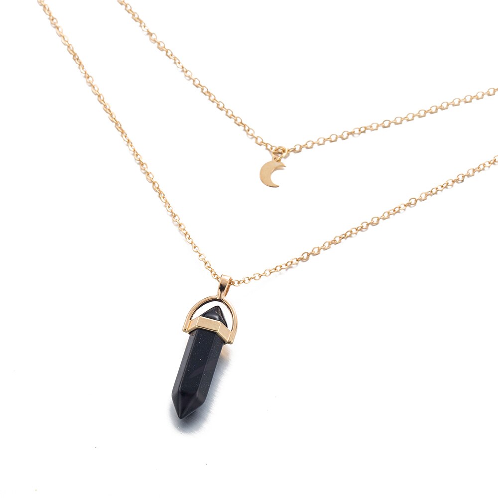 Natural Stone Moon Gold Color Crystal Pendant Necklace For Women
