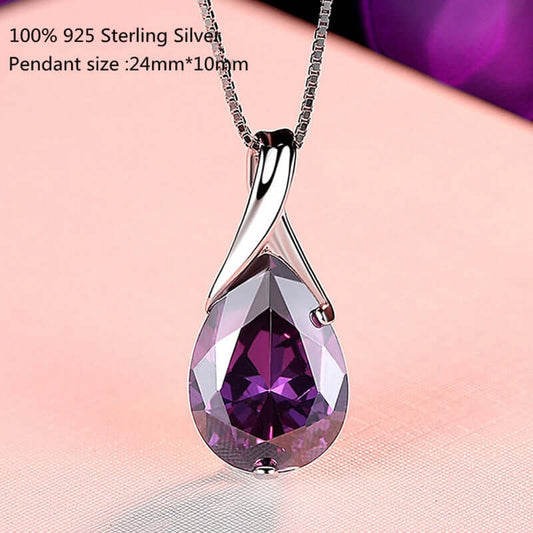 Royal Radiance: 925 Sterling Silver Necklace with Amethyst and Diamonds