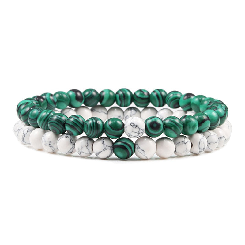 Natürliches Lavastein-Perlen-Yoga-Armband-Set, Schwarz und Weiß, Tigerauge, Schmuck mit elastischem Seil, für Paare