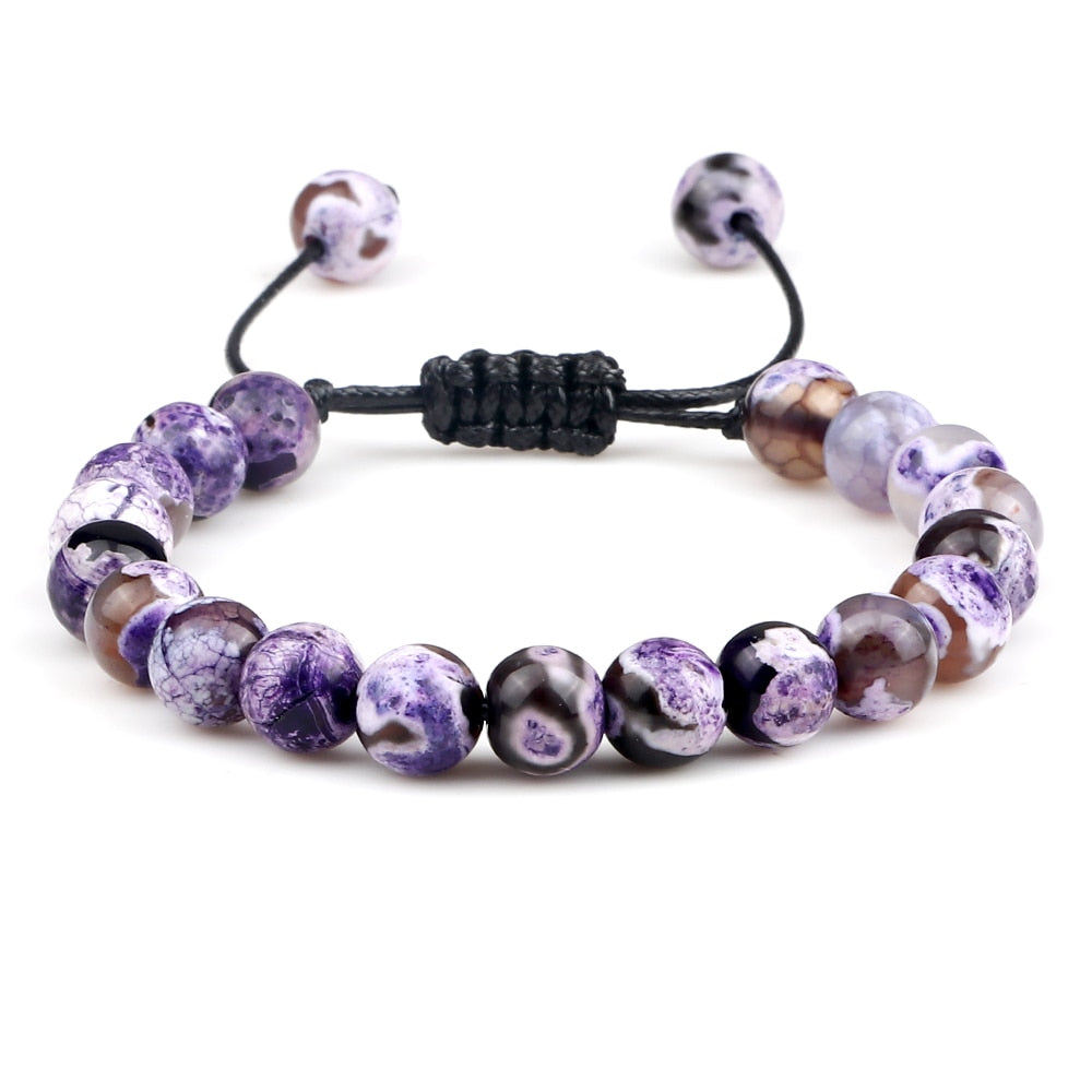 Unisex Natural Stone Bracelet with Fire Agate and Onyx Beads and Secure Clasp