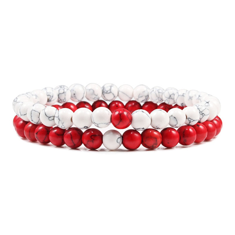 Natürliches Lavastein-Perlen-Yoga-Armband-Set, Schwarz und Weiß, Tigerauge, Schmuck mit elastischem Seil, für Paare