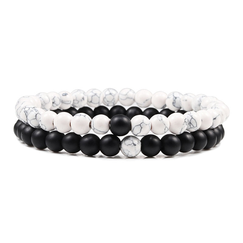 Conjunto de pulsera de yoga con cuentas de piedra de lava natural, blanco y negro, ojo de tigre, joyería con cuerda elástica, para pareja