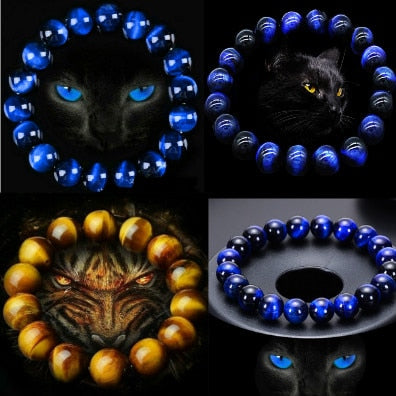 Pulsera de ojo de tigre azul para hombres y mujeres, hermosa joyería de Buda, cuentas de piedra natural, 6/8/10/12 mm, unisex