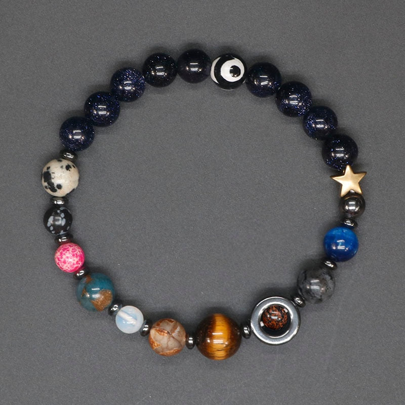 Das Universum Sonnensystem Armband für Frauen, Natursteinschmuck, acht Planeten