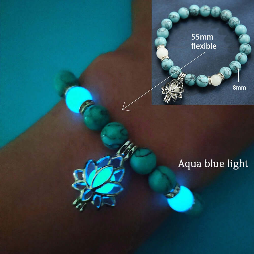 Naturstein-Armband für Männer und Frauen, Yoga, Heilung, Leuchten in der Nacht, Lotus, Perlen, buddhistisches Gebet