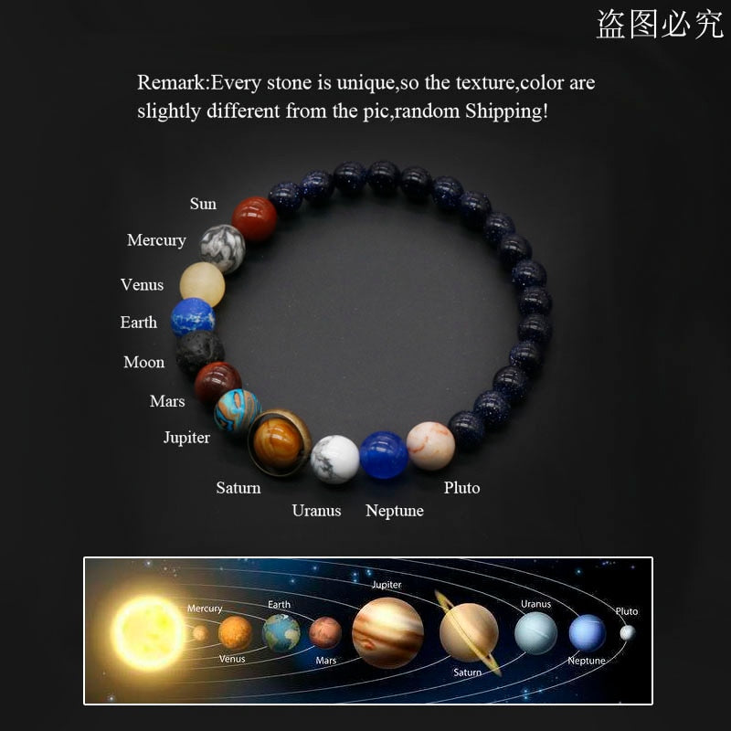 Das Universum Sonnensystem Armband für Frauen, Natursteinschmuck, acht Planeten