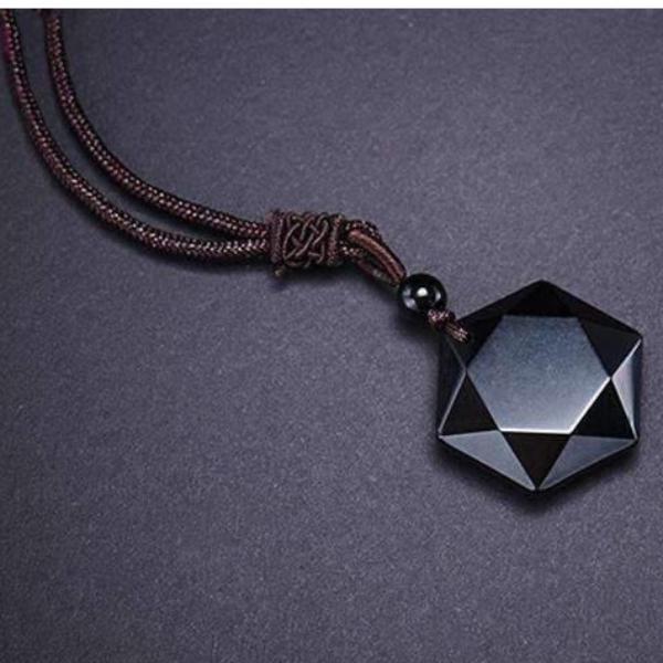 Geometric Obsidian Charm Necklace