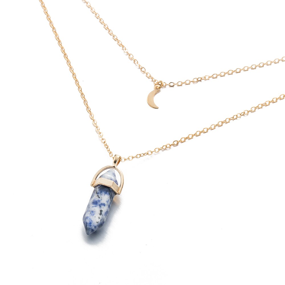 Naturstein-Mond-Goldfarben-Kristallanhänger-Halskette für Frauen